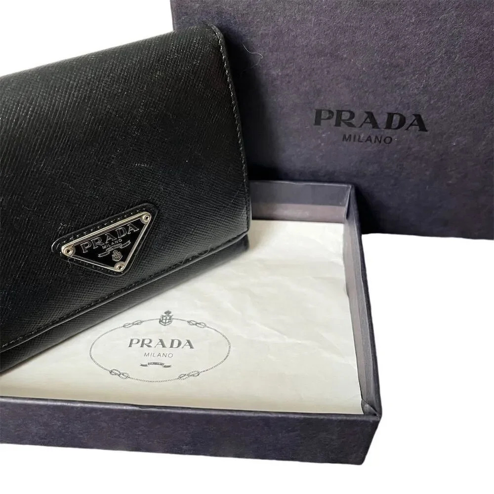 Prada Unisex Black Leather Card Wallet & Box Like New